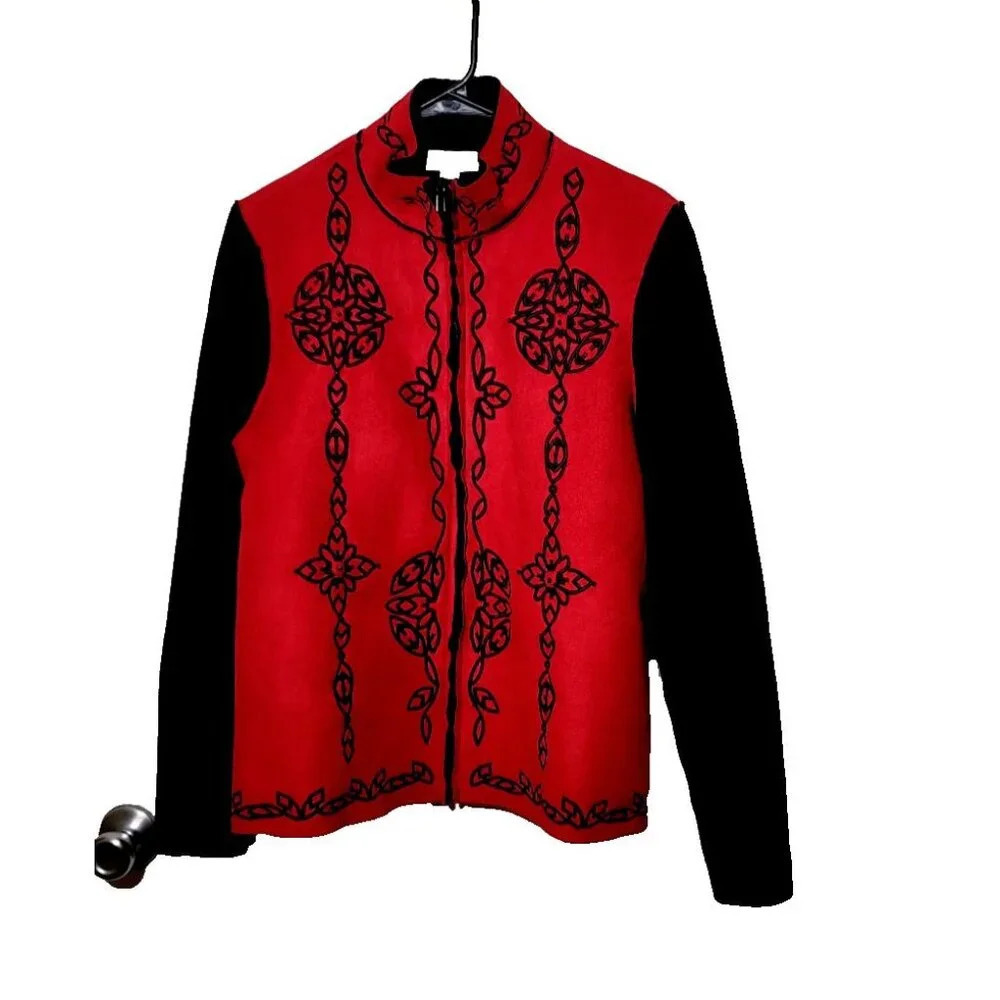 Coldwater Creek Red and Black Embroidered Jacket